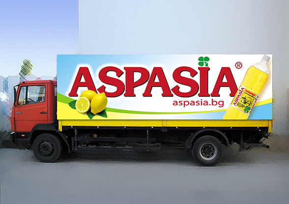 graphic design and prepress of product-oriented advertising covers for trucks - vision of Aspasia ice tea and lemonade