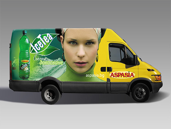 design concept of product-oriented Advertising Stickers for Aspasia ice tea mini vans