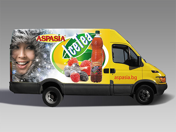 design concept of product-oriented Advertising Stickers for Aspasia ice tea mini vans