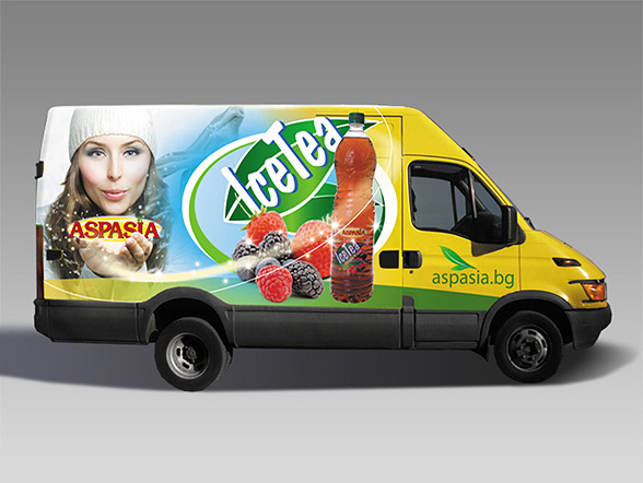 design concept of product-oriented Advertising Stickers for Aspasia ice tea mini vans