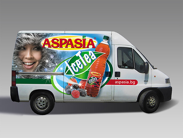 design concept of product-oriented Advertising Stickers for Aspasia ice tea mini vans
