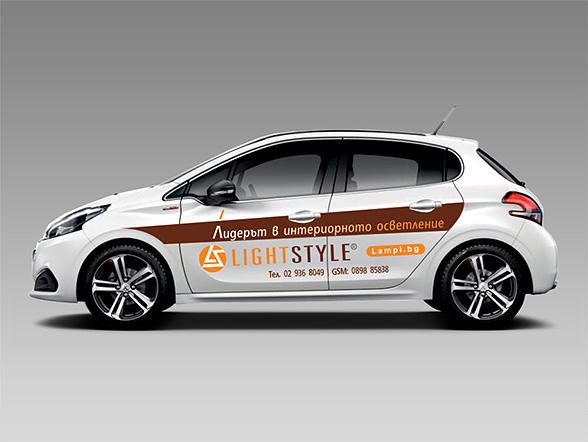 graphic design, prepress of advertising stickers for a car Peugeot 208, branding, City Lux.