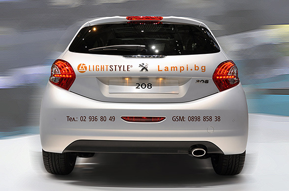 graphic design, prepress of advertising stickers for a car Peugeot 208, branding, City Lux.