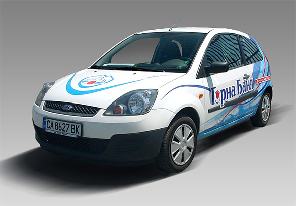 graphic design, prepress and printing of advertising stickers for Daewoo Matiz and Ford Fiesta car fleets, Gorna Bania
