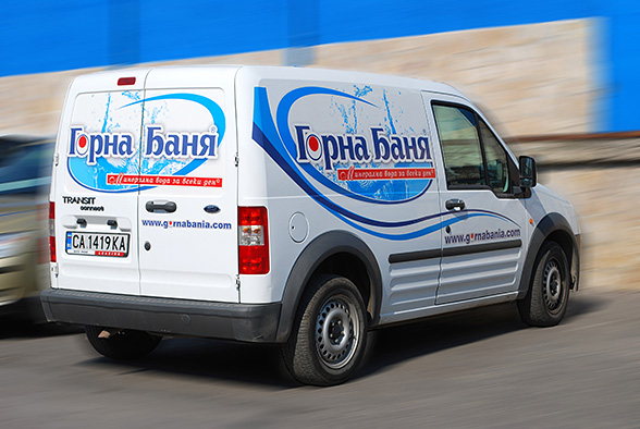 Graphic design and prepress of advertising stickers for Ford Transit and Citroen Berlingo car fleets, Gorna Bania