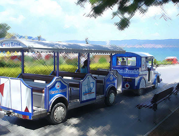 graphic design and prepress of advertising stickers for an auto-coaster. Vision of Gorna Bania mineral water