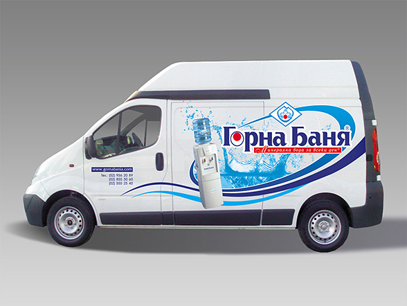 graphic design, prepress and printing of advertising stickers for an Opel Vivaro car fleet, branding, Gorna Bania