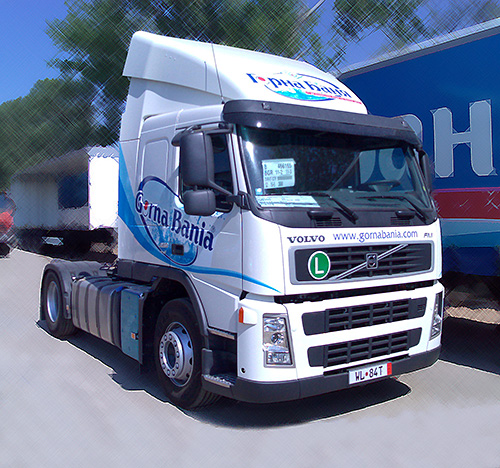graphic design and prepress of vinyl advertising covers and advertising stickers for a Volvo truck fleet, Gorna Bania