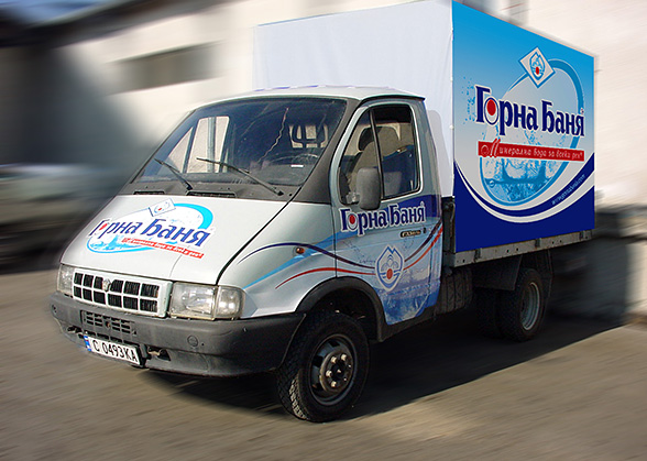 Graphic design and prepress of advertising stickers for Mudan and Fiat Ducato car fleets, Gorna Bania