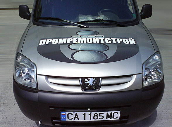 graphic design, prepress and  printing of advertising stickers for a Peugeot Partner, branding, Promremontstroy