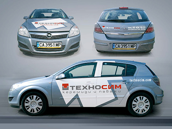 graphic design concept and prepress of advertising stickers for an Opel Astra car fleet