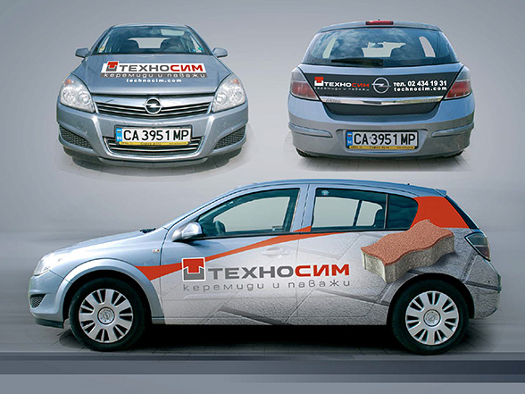 graphic design concept and prepress of advertising stickers for an Opel Astra car fleet