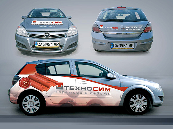 graphic design concept and prepress of advertising stickers for an Opel Astra car fleet