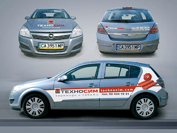 graphic design concept and prepress of advertising stickers for an Opel Astra car fleet