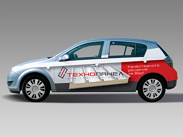 graphic design concept and prepress of advertising stickers for an Opel Astra car fleet, Technopanel