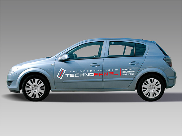 graphic design concept and prepress of advertising stickers for an Opel Astra car fleet, Technopanel