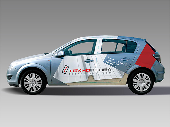 graphic design concept and prepress of advertising stickers for an Opel Astra car fleet, Technopanel