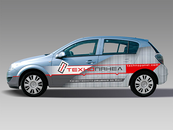 graphic design concept and prepress of advertising stickers for an Opel Astra car fleet, Technopanel