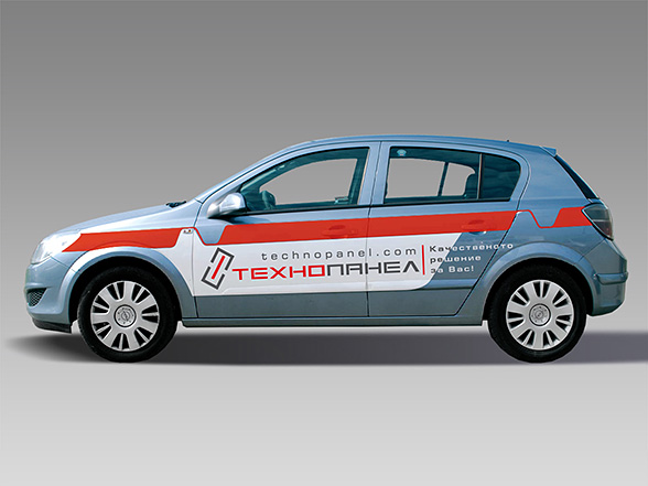 graphic design concept and prepress of advertising stickers for an Opel Astra car fleet, Technopanel