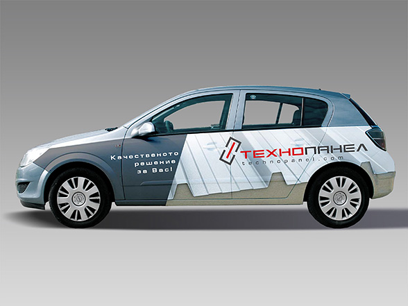 graphic design concept and prepress of advertising stickers for an Opel Astra car fleet, Technopanel