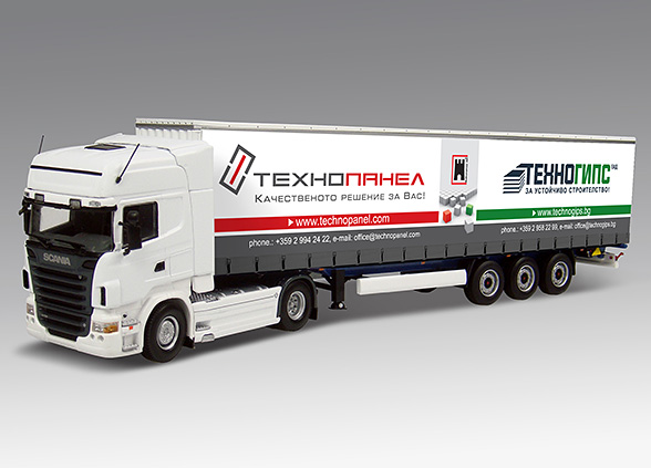 Graphic design concept of advertising covers for trucks, Technopanel