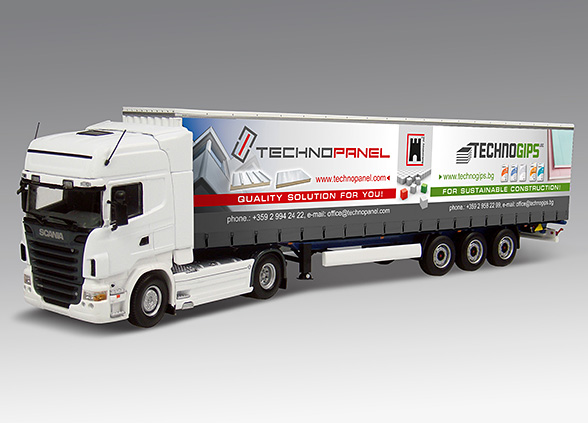 Graphic design concept of advertising covers for trucks, Technopanel