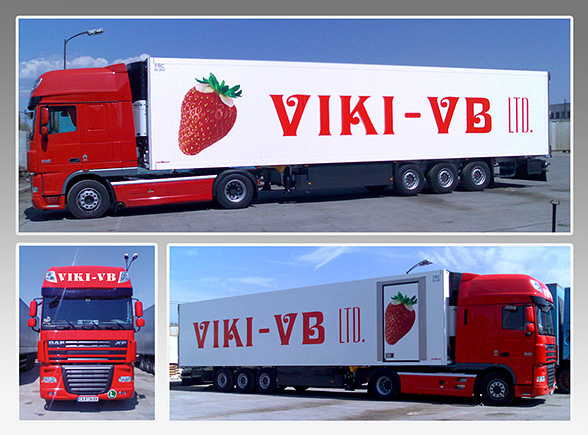 Graphic design and prepress of advertising stickers for a truck fleet with refrigerator containers, Viki-VB