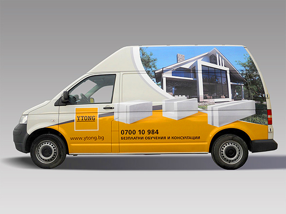 Prepress and printing of advertising stickers for VW Transporter mini vans and Opel Combo vans, branding, Xella Bulgaria