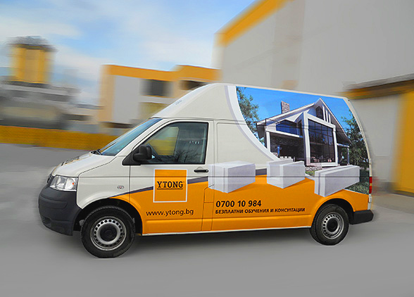 Prepress and printing of advertising stickers for VW Transporter mini vans and Opel Combo vans, branding, Xella Bulgaria