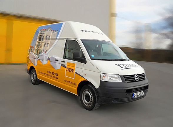 Prepress and printing of advertising stickers for VW Transporter mini vans and Opel Combo vans, branding, Xella Bulgaria