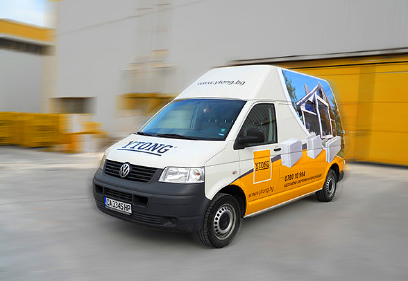 Prepress and printing of advertising stickers for VW Transporter mini vans and Opel Combo vans, branding, Xella Bulgaria