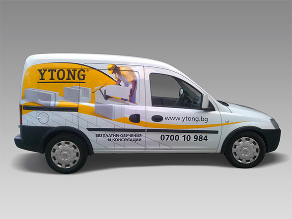 Prepress and printing of advertising stickers for VW Transporter mini vans and Opel Combo vans, branding, Xella Bulgaria