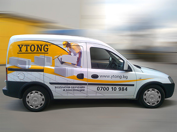 Prepress and printing of advertising stickers for VW Transporter mini vans and Opel Combo vans, branding, Xella Bulgaria