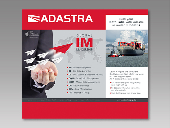 Graphic design and prepress of �n advertising wall for an exposition stand - Adastra Bulgaria