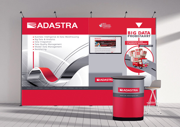 Graphic design and prepress of �n advertising wall for an exposition stand.