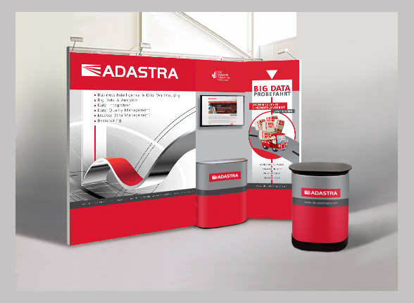 Graphic design and prepress of �n advertising wall for an exposition stand.