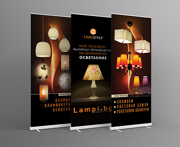 Graphic design, prepress and printing of a system of advertising banners.