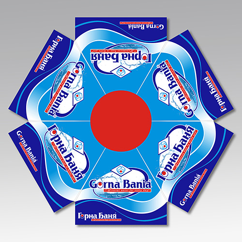 Design solutions and prepress of advertising umbrellas, Gorna Bania mineral water.